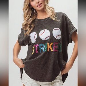 M Strike! Washed Graphic Charcoal T-Shirt with embellishment